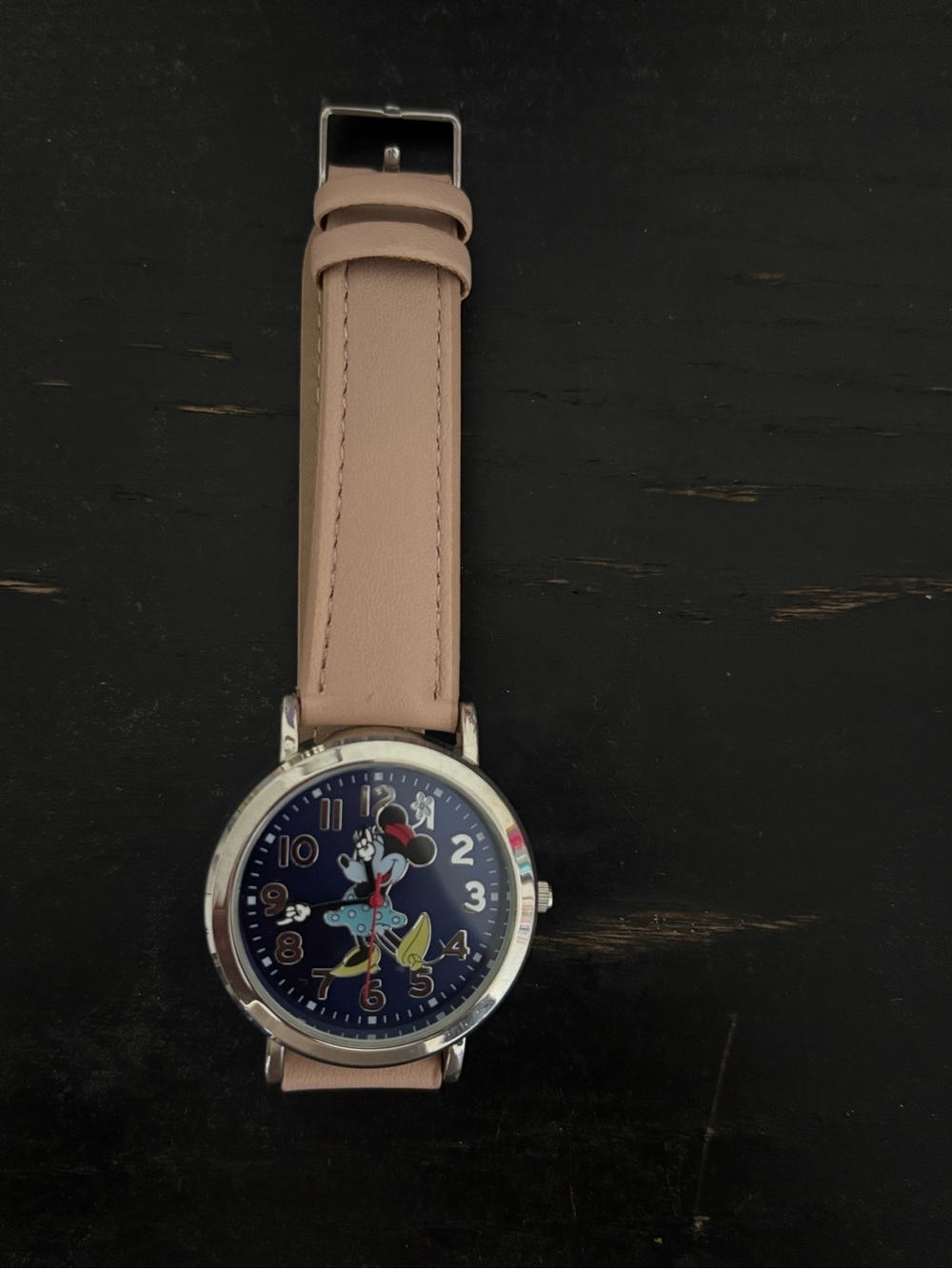 Pink Leather-Strap Minnie Mouse Analog Watch
